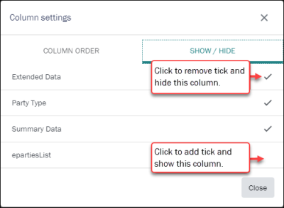 Show / Hide columns